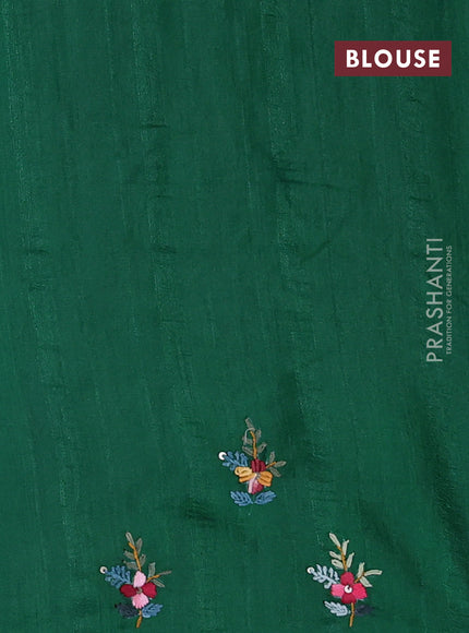 Semi tussar saree green with embroided buttas and embroidery pallu