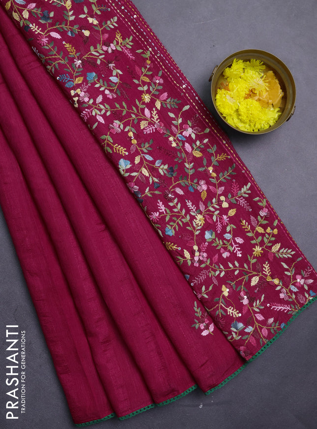 Semi tussar saree pink with embroided buttas and embroidery pallu