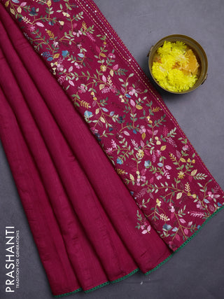 Semi tussar saree pink with embroided buttas and embroidery pallu