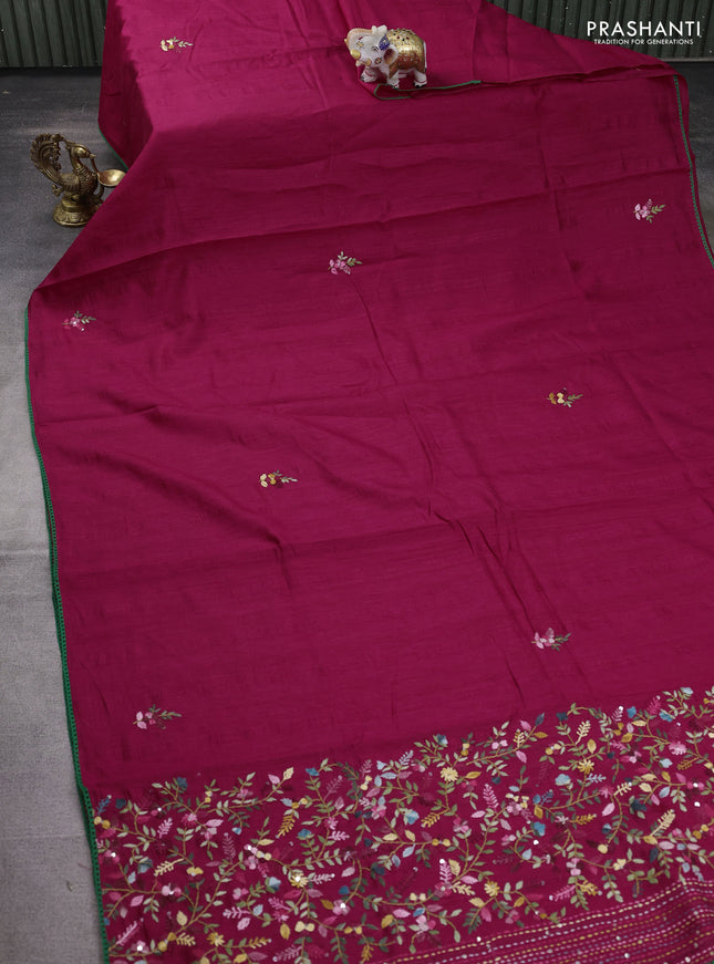 Semi tussar saree pink with embroided buttas and embroidery pallu