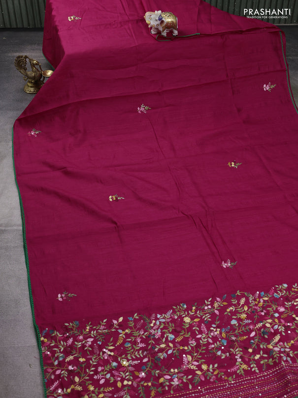 Semi tussar saree pink with embroided buttas and embroidery pallu