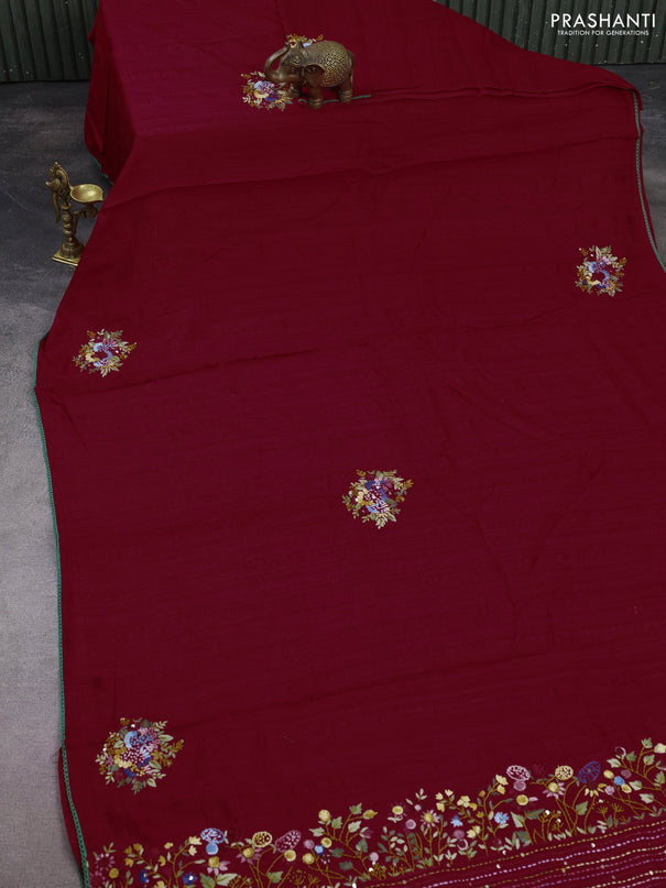 Semi tussar saree pink with embroided buttas and embroidery pallu