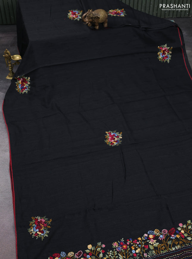 Semi tussar saree black with embroided buttas and embroidery pallu