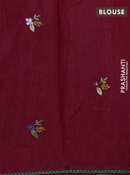 Semi tussar saree maroon with embroided buttas and embroidery pallu
