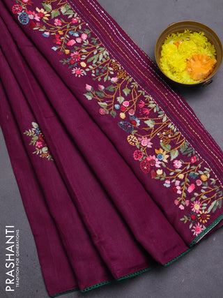 Semi tussar saree purple with embroided buttas and embroidery pallu