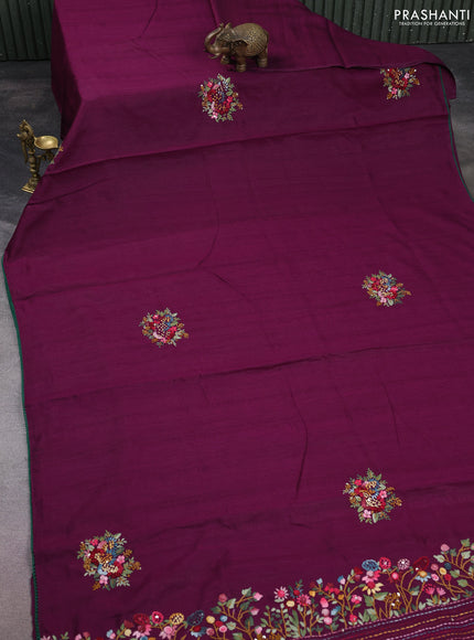 Semi tussar saree purple with embroided buttas and embroidery pallu