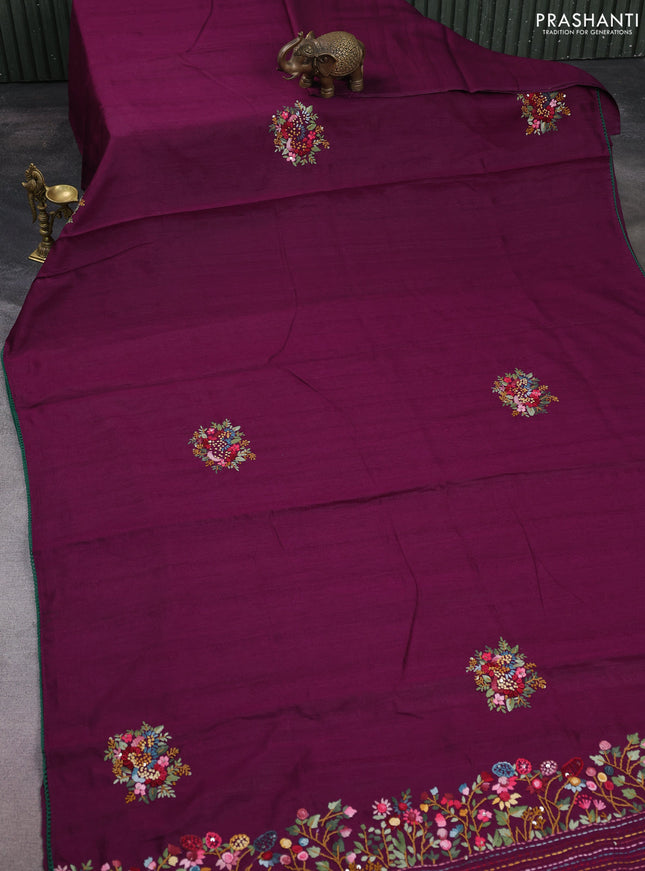 Semi tussar saree purple with embroided buttas and embroidery pallu