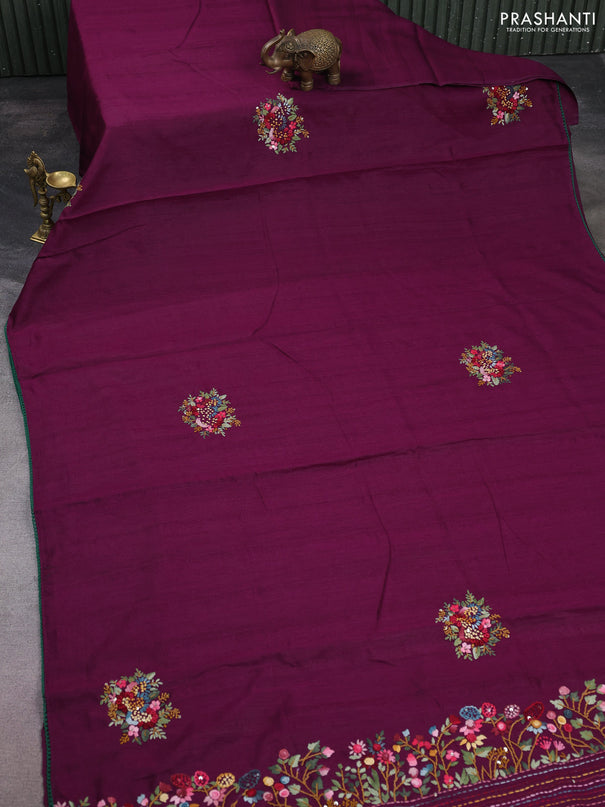 Semi tussar saree purple with embroided buttas and embroidery pallu