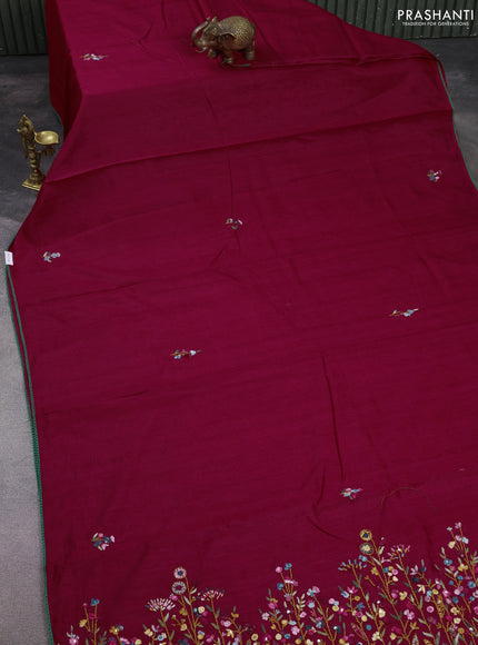 Semi tussar saree dark pink with embroided buttas and embroidery pallu