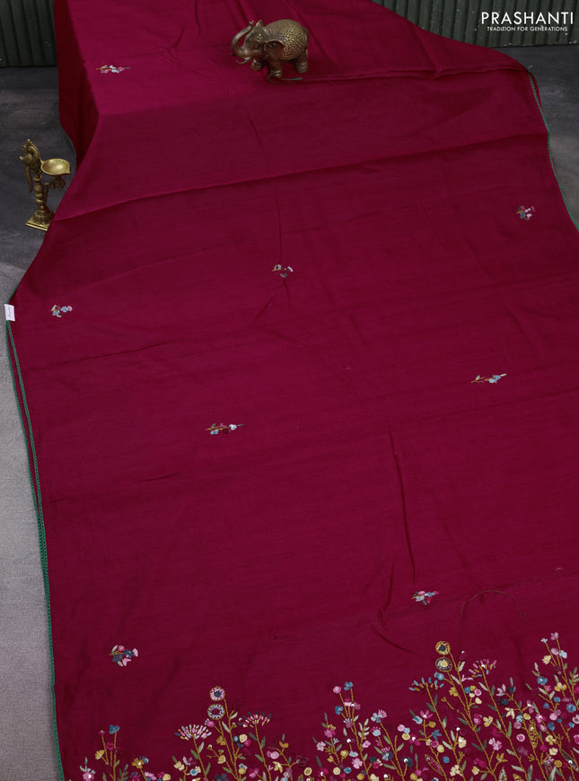 Semi tussar saree dark pink with embroided buttas and embroidery pallu