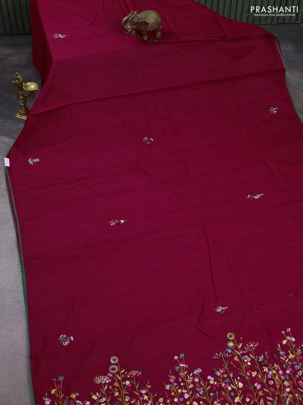 Semi tussar saree dark pink with embroided buttas and embroidery pallu