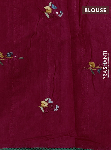 Semi tussar saree dark pink with embroided buttas and embroidery pallu