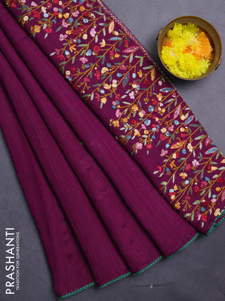 Semi tussar saree purple with embroided buttas and embroidery pallu