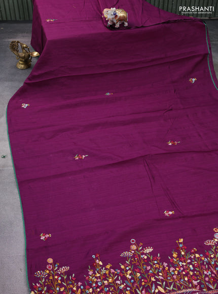 Semi tussar saree purple with embroided buttas and embroidery pallu