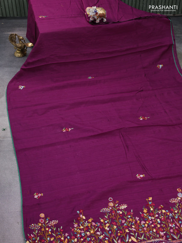 Semi tussar saree purple with embroided buttas and embroidery pallu