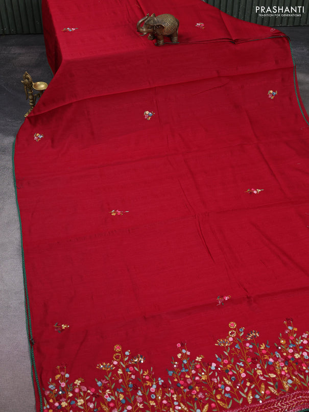 Semi tussar saree maroon with embroided buttas and embroidery pallu