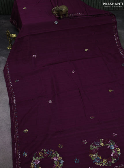 Semi tussar saree purple with embroided buttas and embroidery pallu