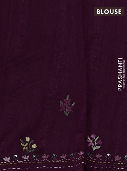 Semi tussar saree purple with embroided buttas and embroidery pallu