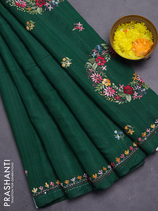 Semi tussar saree green with embroided buttas and embroidery pallu