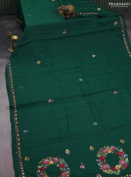 Semi tussar saree green with embroided buttas and embroidery pallu