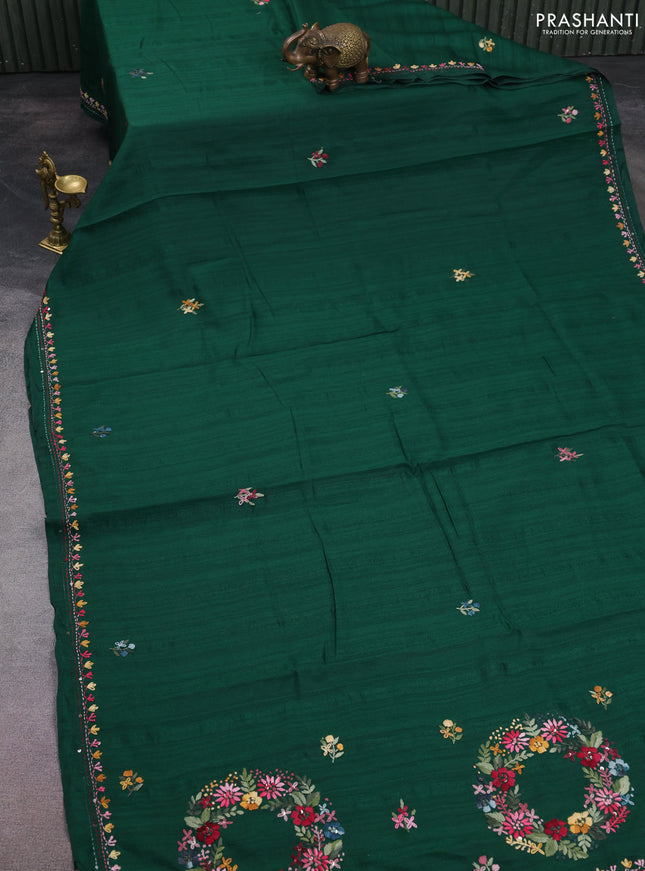 Semi tussar saree green with embroided buttas and embroidery pallu