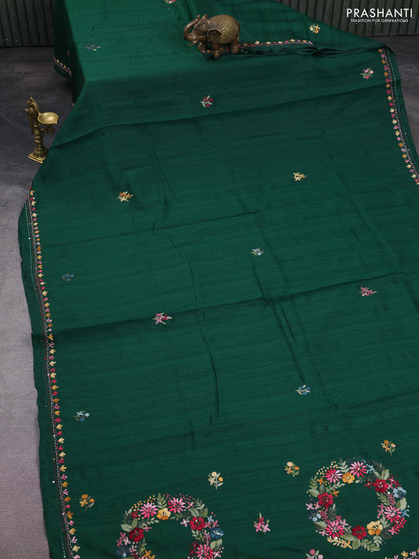 Semi tussar saree green with embroided buttas and embroidery pallu