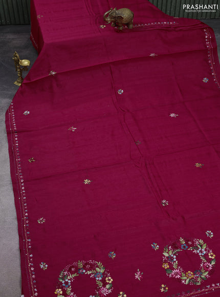 Semi tussar saree dark pink with embroided buttas and embroidery pallu