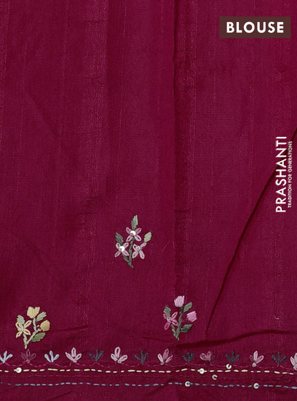 Semi tussar saree dark pink with embroided buttas and embroidery pallu