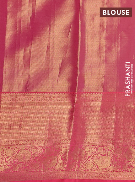 Pure kanchipuram tissue silk saree candy pink with allover silver zari woven brocade weaves and zari woven border