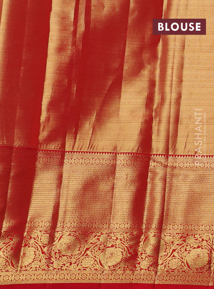 Pure kanchipuram tissue silk saree dual shade of gold and red with allover silver zari woven brocade weaves and zari woven border