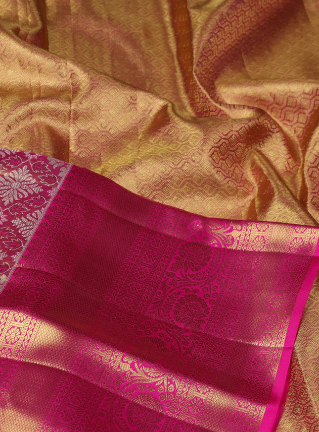 Pure kanchipuram tissue silk saree dual shade of pink with allover zari woven brocade weaves and zari woven border