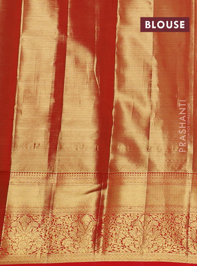 Pure kanchipuram tissue silk saree red with allover zari woven brocade weaves and zari woven border