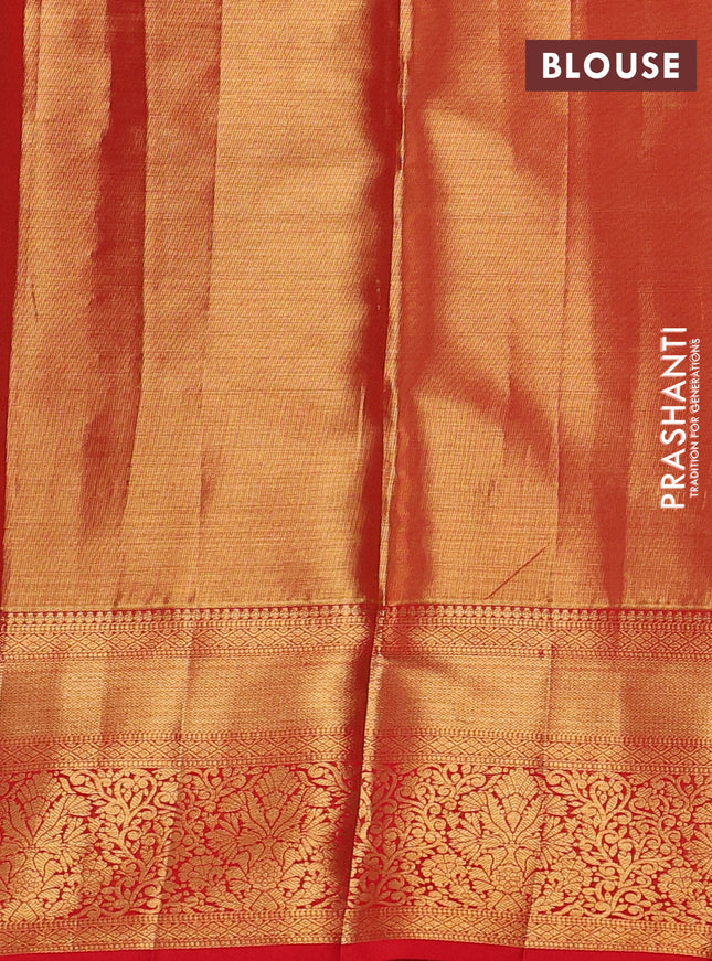 Pure kanchipuram tissue silk saree red with allover silver zari woven brocade weaves and zari woven border