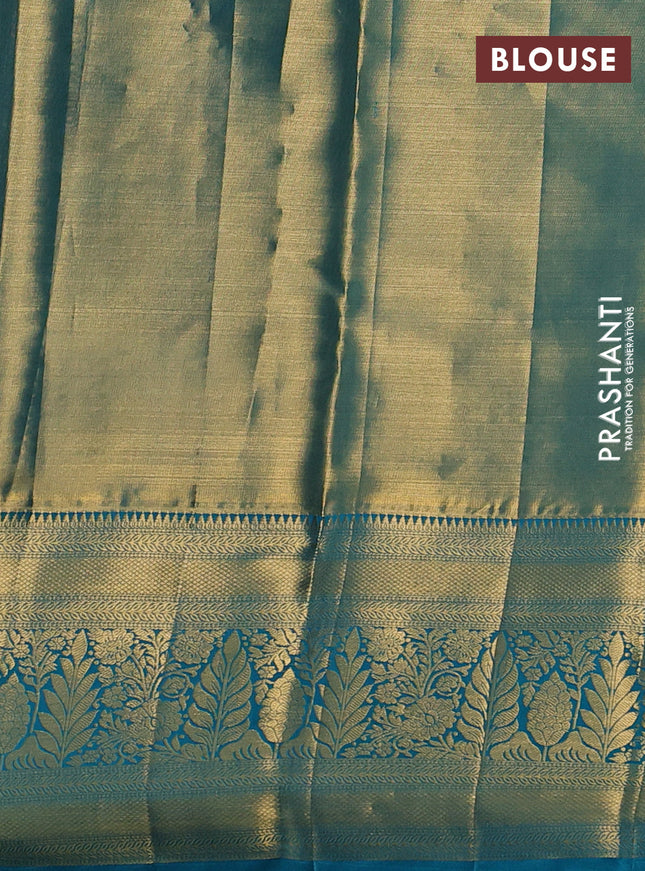 Pure kanchipuram tissue silk saree dual shade of cs blue with allover zari woven brocade weaves and zari woven border