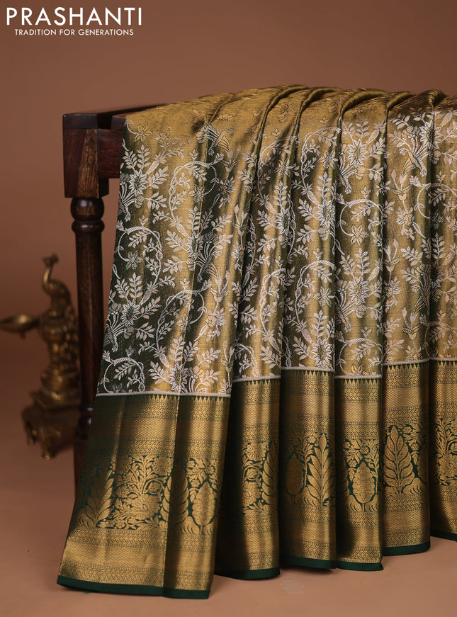 Pure kanchipuram tissue silk saree green with allover zari woven brocade weaves and zari woven border