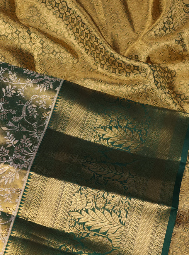 Pure kanchipuram tissue silk saree green with allover zari woven brocade weaves and zari woven border