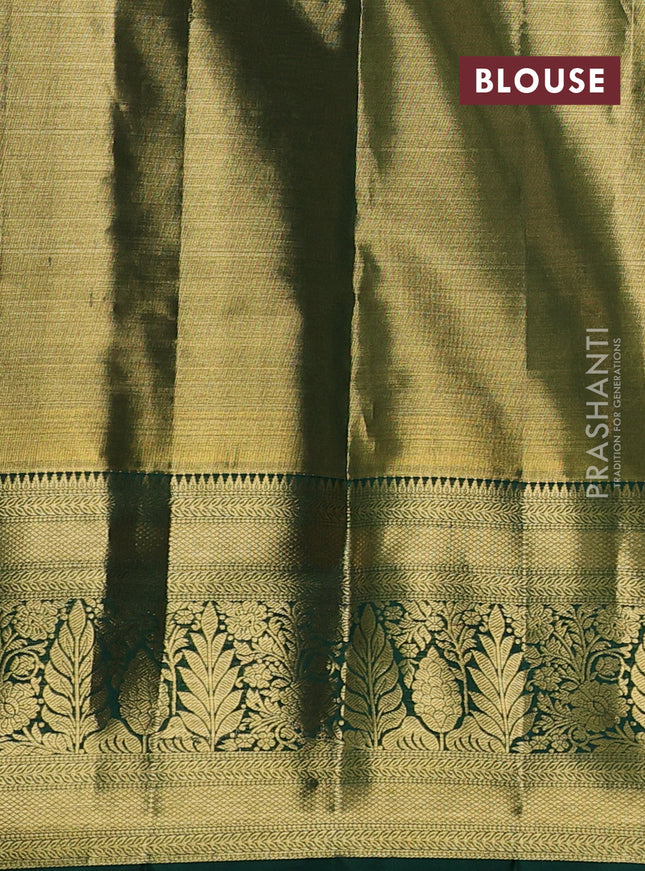 Pure kanchipuram tissue silk saree green with allover zari woven brocade weaves and zari woven border