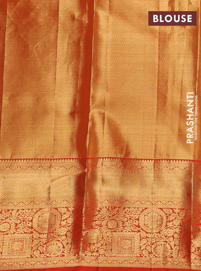 Pure kanchipuram tissue silk saree orange with allover zari woven brocade weaves and zari woven border