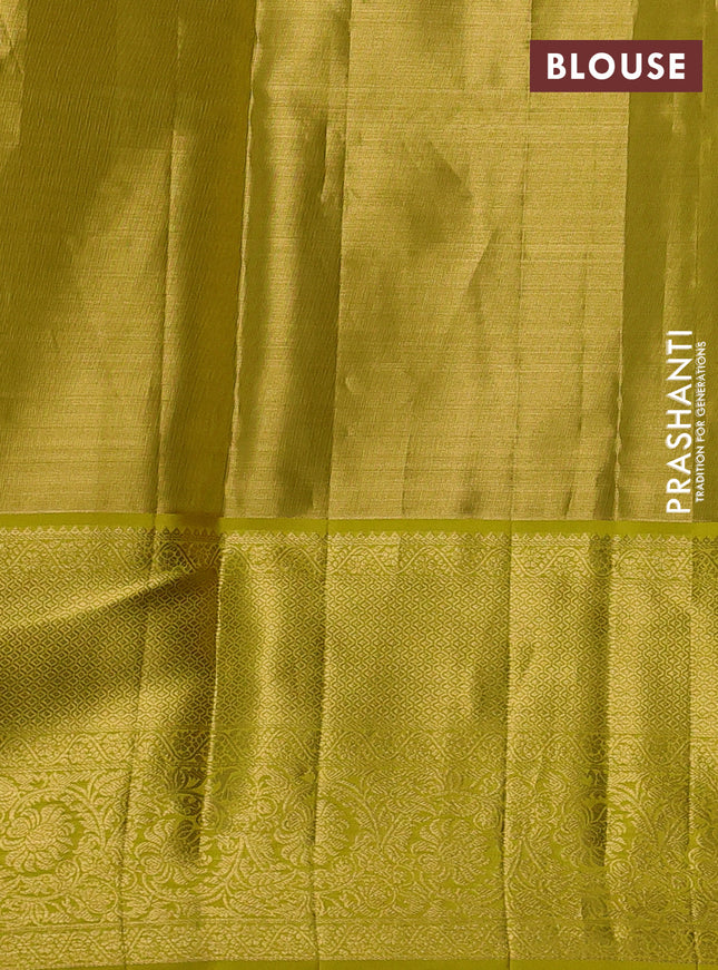 Pure kanchipuram tissue silk saree lime yellow with allover zari woven brocade weaves and zari woven border