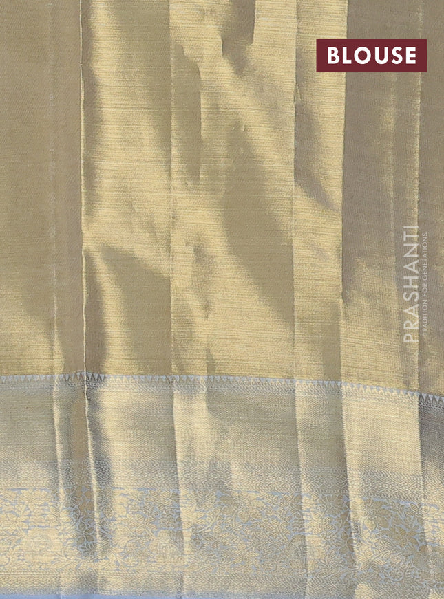 Pure kanchipuram tissue silk saree grey with allover zari woven brocade weaves and zari woven border