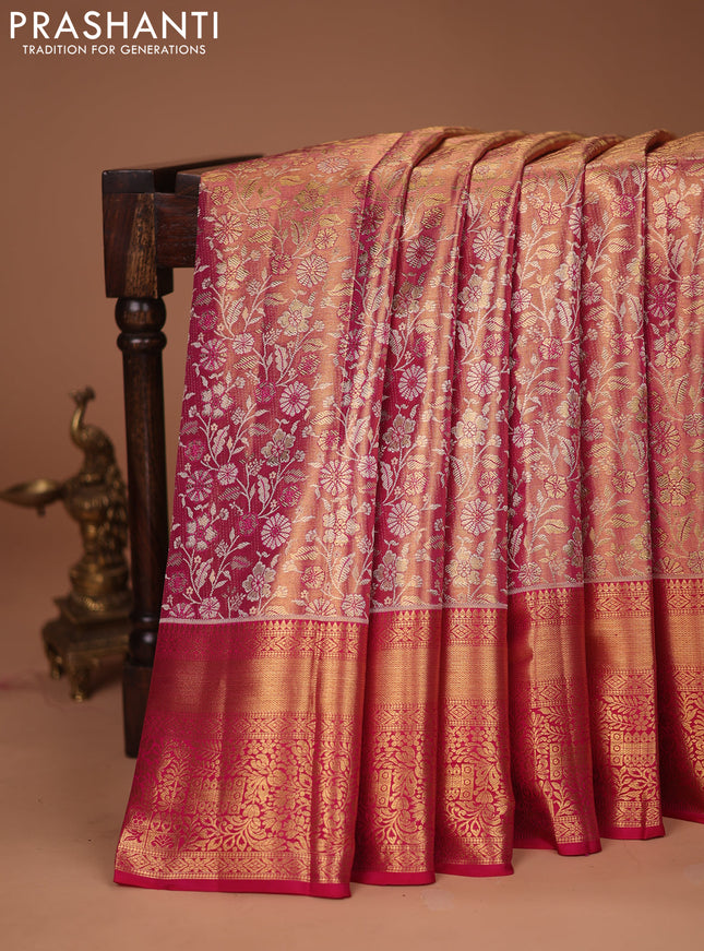 Pure kanchipuram tissue silk saree pink with allover zari woven brocade weaves and zari woven border