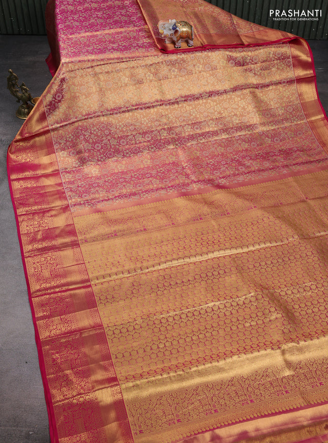 Pure kanchipuram tissue silk saree pink with allover zari woven brocade weaves and zari woven border
