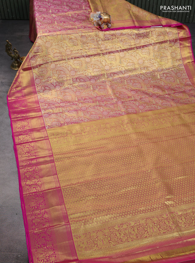 Pure kanchipuram tissue silk saree dual shade of pink with allover zari woven brocade weaves and zari woven border