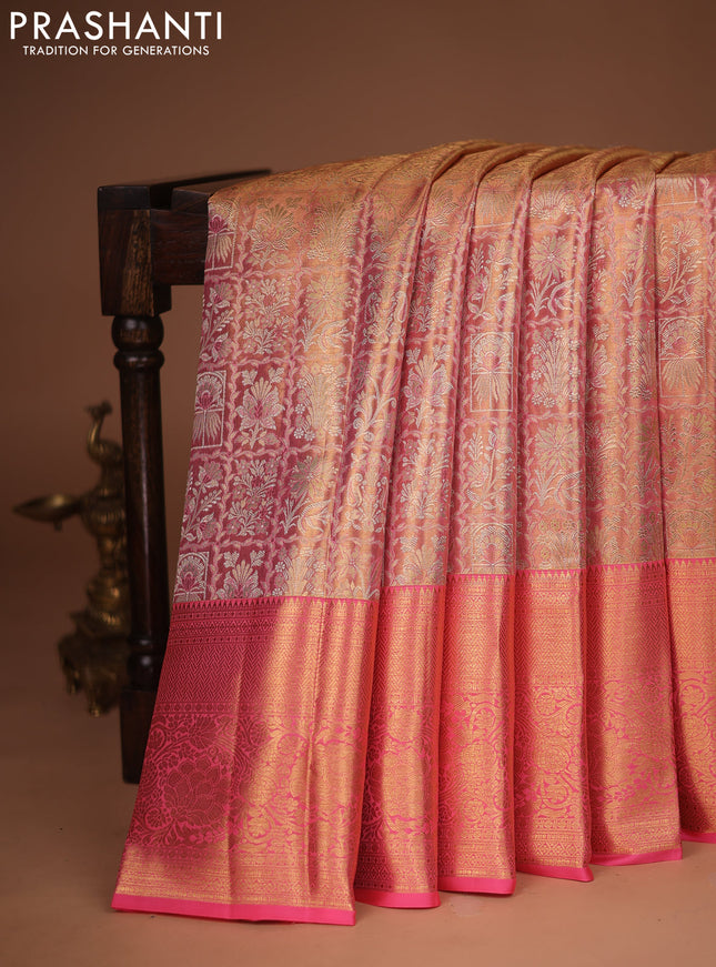 Pure kanchipuram tissue silk saree candy pink with allover zari woven brocade weaves and zari woven border
