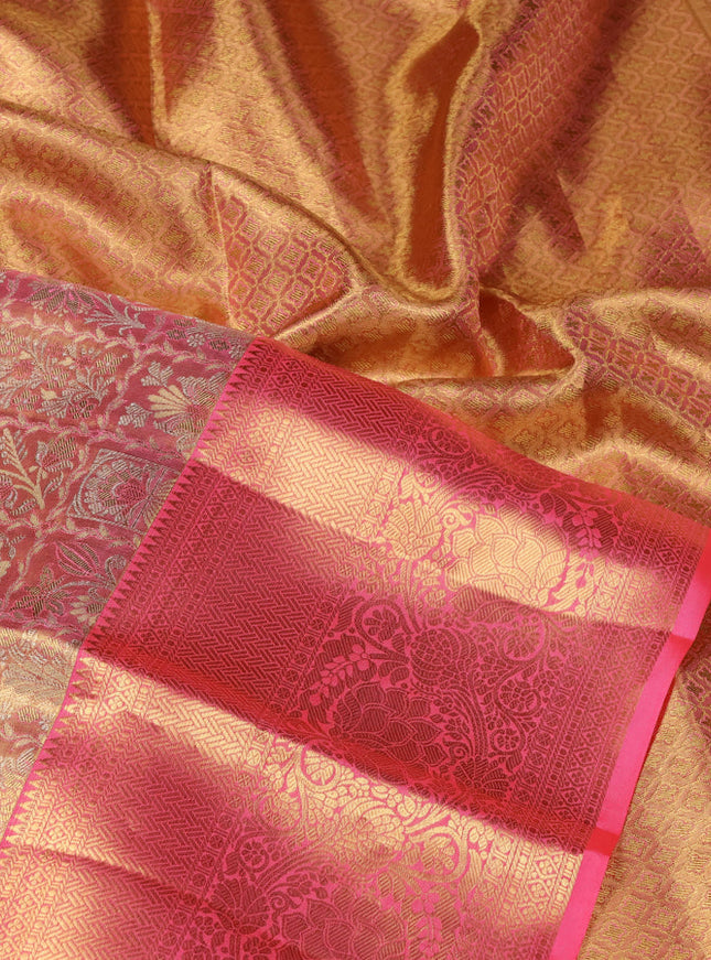 Pure kanchipuram tissue silk saree candy pink with allover zari woven brocade weaves and zari woven border