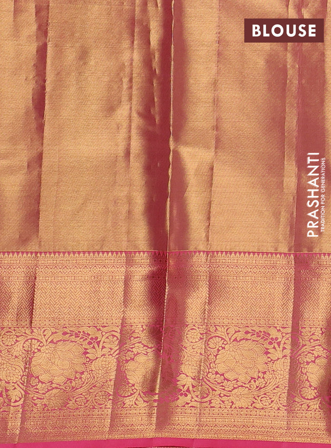 Pure kanchipuram tissue silk saree candy pink with allover zari woven brocade weaves and zari woven border