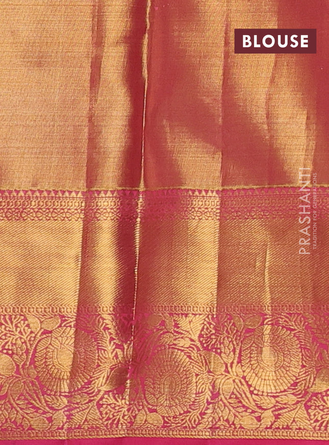 Pure kanchipuram tissue silk saree peach pink with allover zari woven brocade weaves and zari woven border