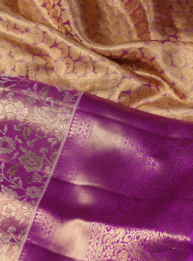 Pure kanchipuram tissue silk saree purple with allover zari woven brocade weaves and zari woven border