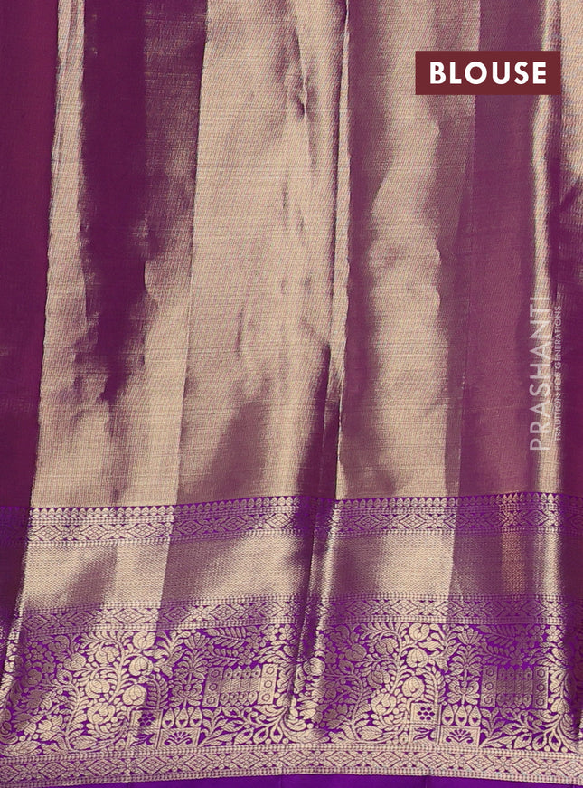 Pure kanchipuram tissue silk saree purple with allover zari woven brocade weaves and zari woven border