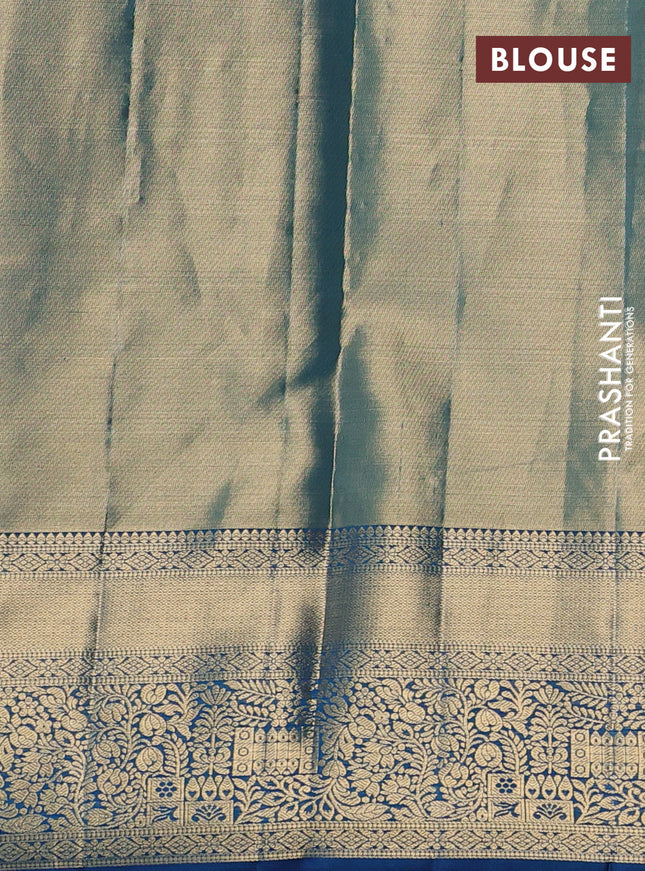 Pure kanchipuram tissue silk saree dual shade of cs blue with allover zari woven brocade weaves and zari woven border